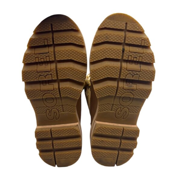 SOREL Lennox Lace Up Cozy Faux Fur Waterproof Boot 5.5 Combat Heeled Tan Cream - Picture 8 of 13